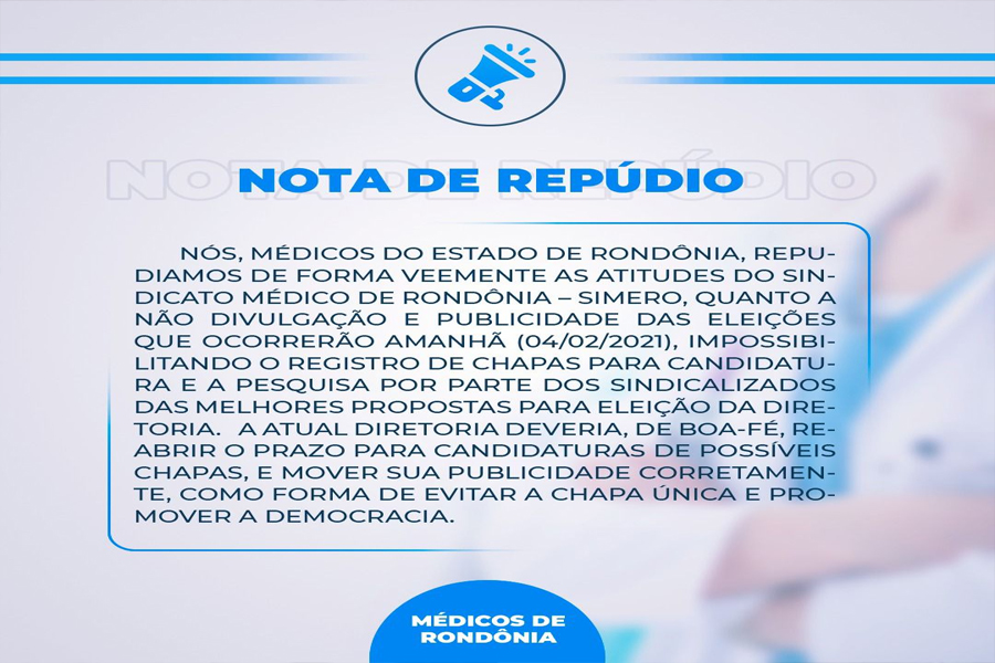 Nota de repúdio  médicos de Rondônia - News Rondônia