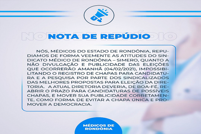 Nota de repúdio  médicos de Rondônia - News Rondônia