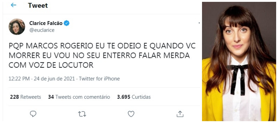 De Clarice Falcão para Marcos Rogério: 'Te odeio e quando você morrer, eu vou no seu enterro falar merda' - News Rondônia