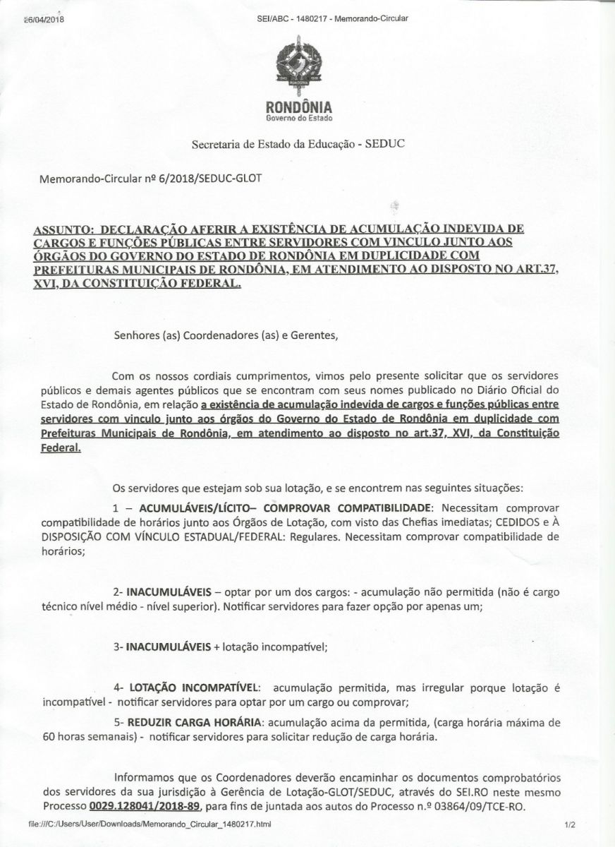 SEDUC DIVULGA LISTA DE SERVIDORES COM ACÚMULO INDEVIDO DE CARGOS E ORIENTAÇÕES PARA REGULARIZAÇÃO DA SITUAÇÃO NO PRAZO DE 15 DIAS - News Rondônia