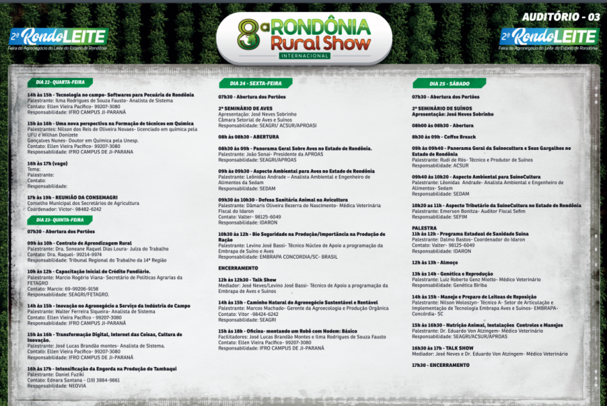 FEIRA TEM VASTA PROGRAMAÇÃO COM PALESTRAS VOLTADAS AO CRESCIMENTO DO SETOR DE AGRONEGÓCIOS EM RONDÔNIA - News Rondônia
