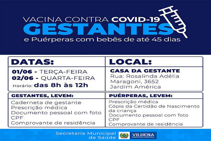 Secretaria de Saúde inicia vacinação de gestantes e puérperas em Vilhena - News Rondônia