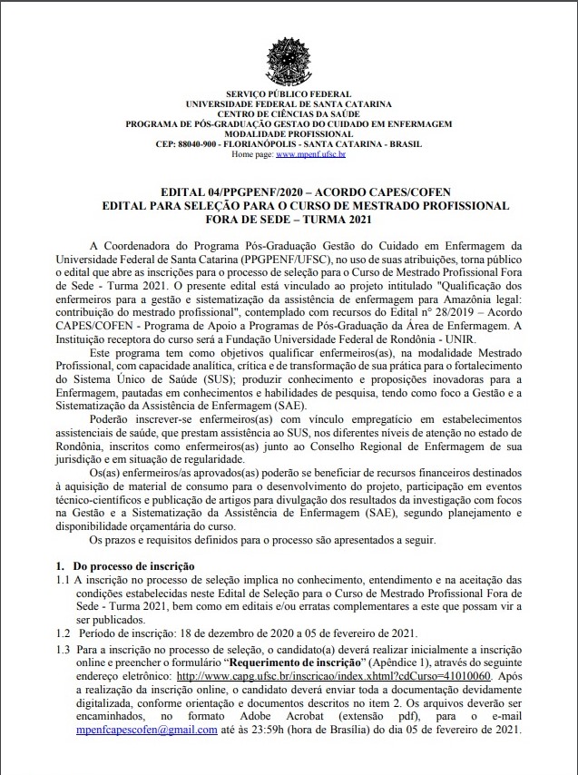 Abertas as inscrições para processo seletivo a enfermeiros para o curso de Mestrado Profissional Fora de Sede - News Rondônia