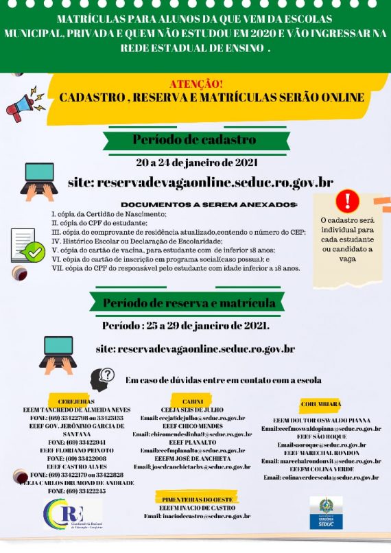 Governo de Rondônia reforça período de matrículas para estudantes no Cone Sul - News Rondônia