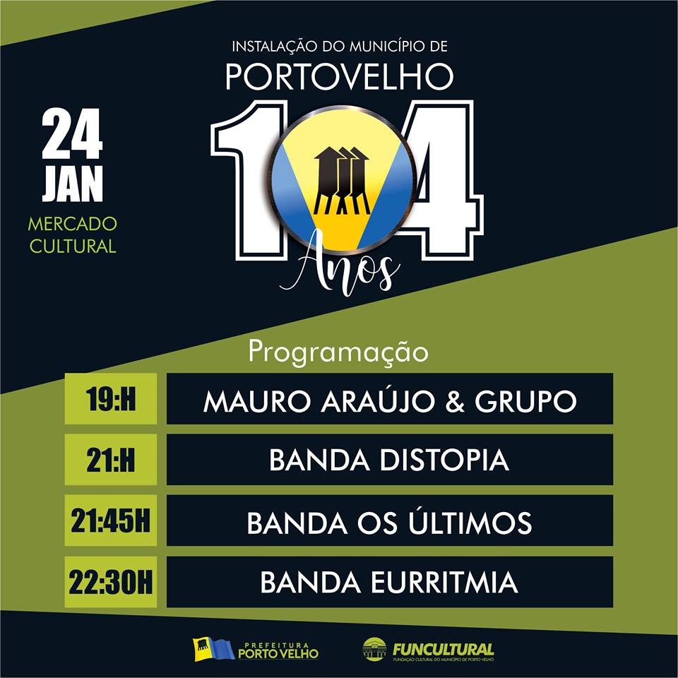 MERCADO CULTURAL - FESTA DE ANIVERSÁRIO DE PORTO VELHO TERÁ QUATRO ATRAÇÕES ARTÍSTICAS - News Rondônia