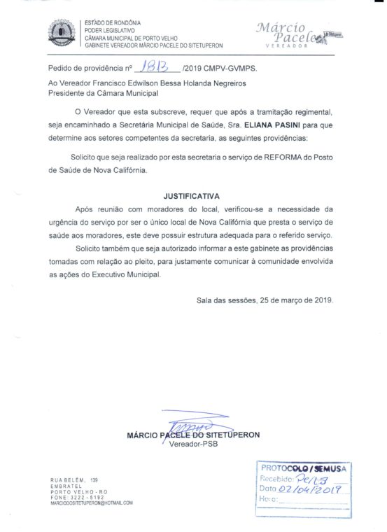 NOVA CALIFÓRNIA  Atendendo indicação do vereador Márcio Pacele Unidade de Saúde do distrito será totalmente reformada - News Rondônia