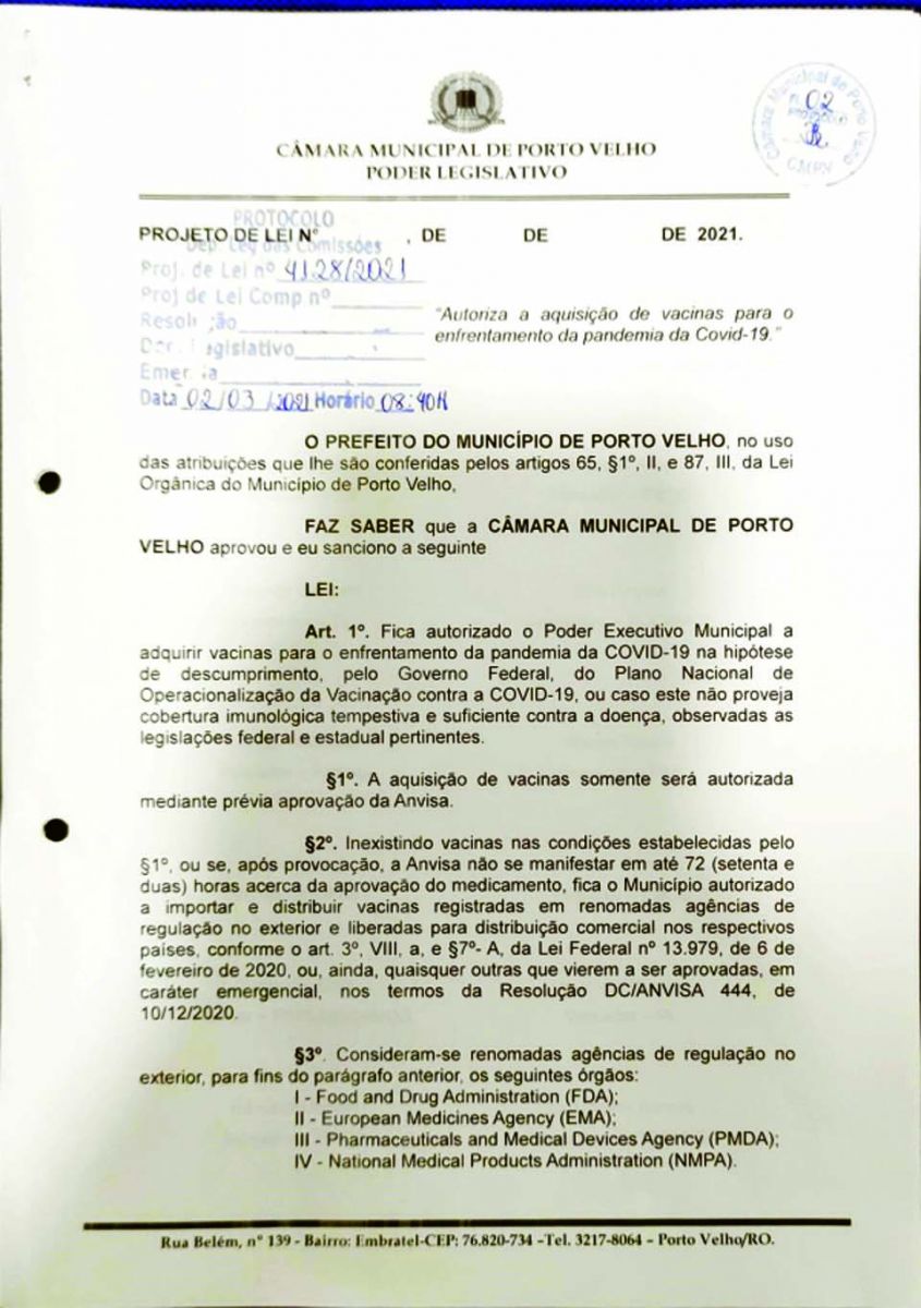 Câmara de Porto Velho aprova lei que autoriza prefeito a comprar vacinas para combater o Coronavírus - News Rondônia