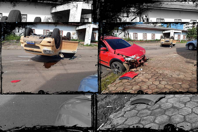 MAIS UM: Colisão entre veículos termina em capotamento no centro - News Rondônia