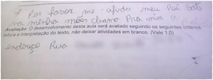 Criança denuncia agressões do pai contra a família em exame escolar: 'por favor me ajuda! Meu pai bate na minha mãe. Chama a polícia pra mim' - News Rondônia