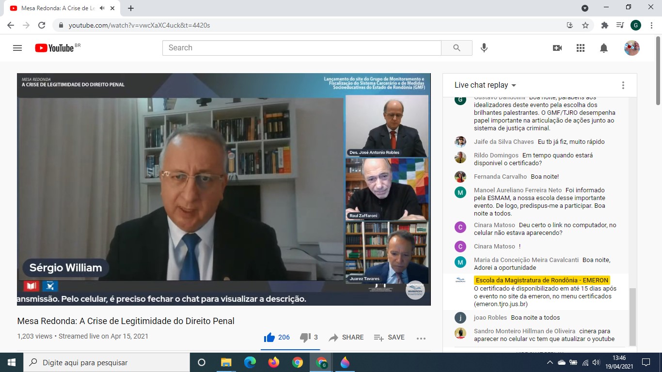 Live com Raúl Zaffaroni e Juarez Tavares marcou lançamento da página do GMF no portal do TJRO - News Rondônia