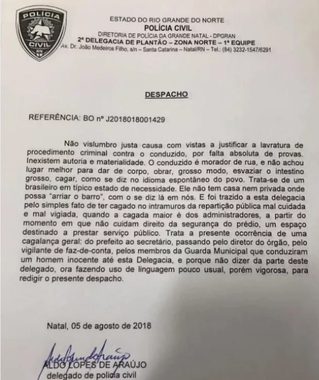 DELEGADO CITA 'CAGALANÇA GERAL' EM DESPACHO PARA SOLTAR PRESO; DOCUMENTO VIRALIZOU - News Rondônia
