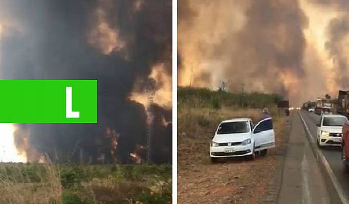 Viraliza vídeo mostrando incêndio de grande proporção que paralisou trânsito na BR-364 - Confira - News Rondônia