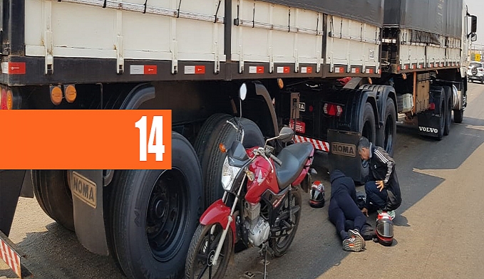 CASAL EM MOTO ESCAPA DA MORTE APÓS SEREM TOCADOS POR OUTRA MOTO E CAÍREM DE BAIXO DE CARRETA NA BR 364 - News Rondônia