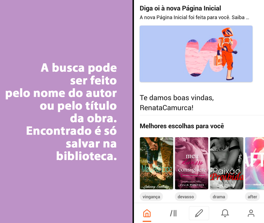 A busca pode ser feito pelo nome do autor ou pelo título da obra. Encontrado é só salvar na biblioteca.