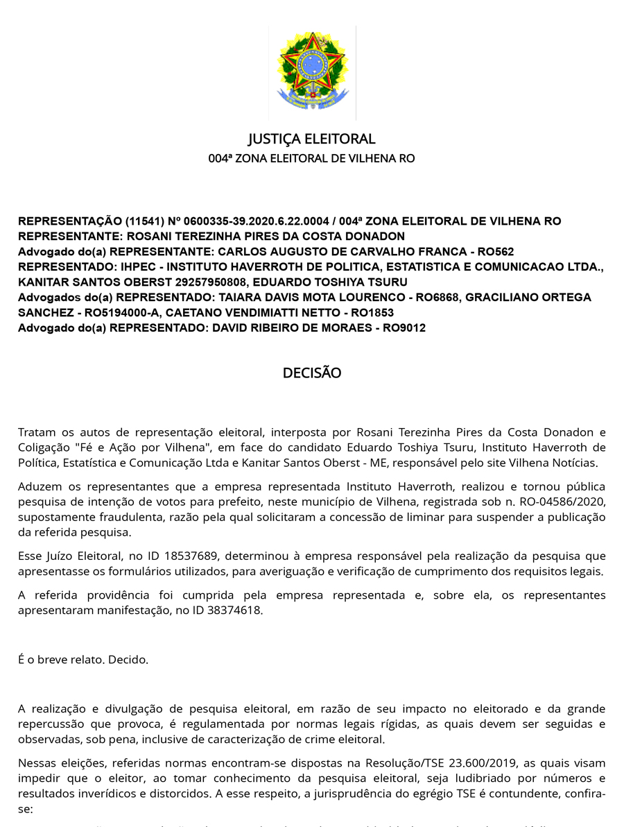 TRE solicita a retirada imediata de pesquisa feita pelo candidato Eduardo Japonês em Vilhena - News Rondônia