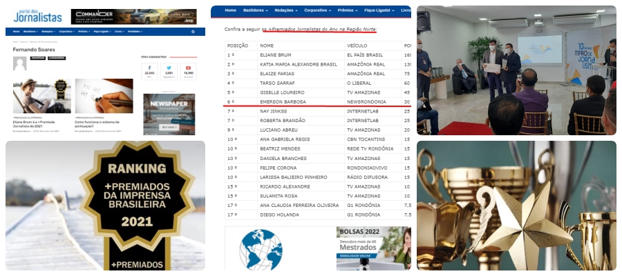 Lista dos jornalistas mais premiados da Região Norte em 2021 traz Emerson Barbosa do News Rondônia na 6ª posição - News Rondônia