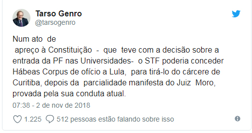 STF DEVE CONCEDER HABEAS CORPUS DE OFÍCIO A LULA, DIZ EX-MINISTRO - News Rondônia
