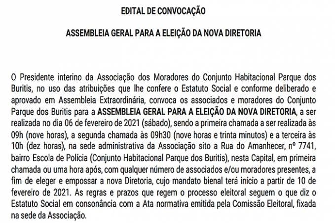 EDITAL - Eleições - Associação de Moradores - Bairro Escola de Polícia - News Rondônia