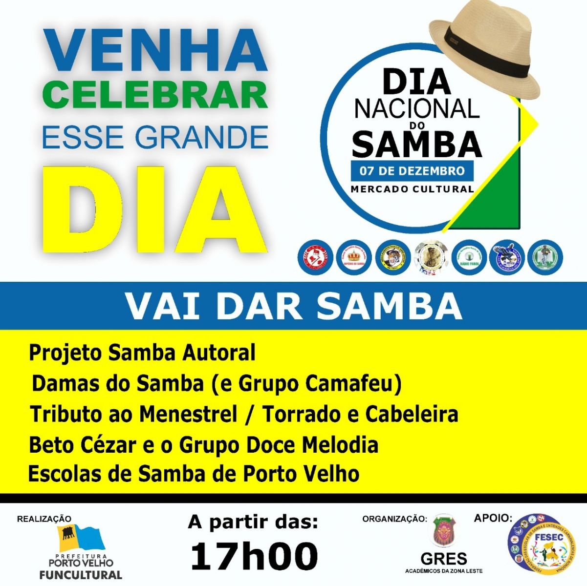 FESTA PARA O DIA NACIONAL DO SAMBA NA TARDE/NOITE DE HOJE NO MERCADO CULTURAL - News Rondônia