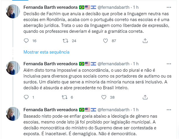 Vereadora do RS diz que é aberração jurídica a decisão de Fachin sobre lei da linguagem neutra em Rondônia - News Rondônia