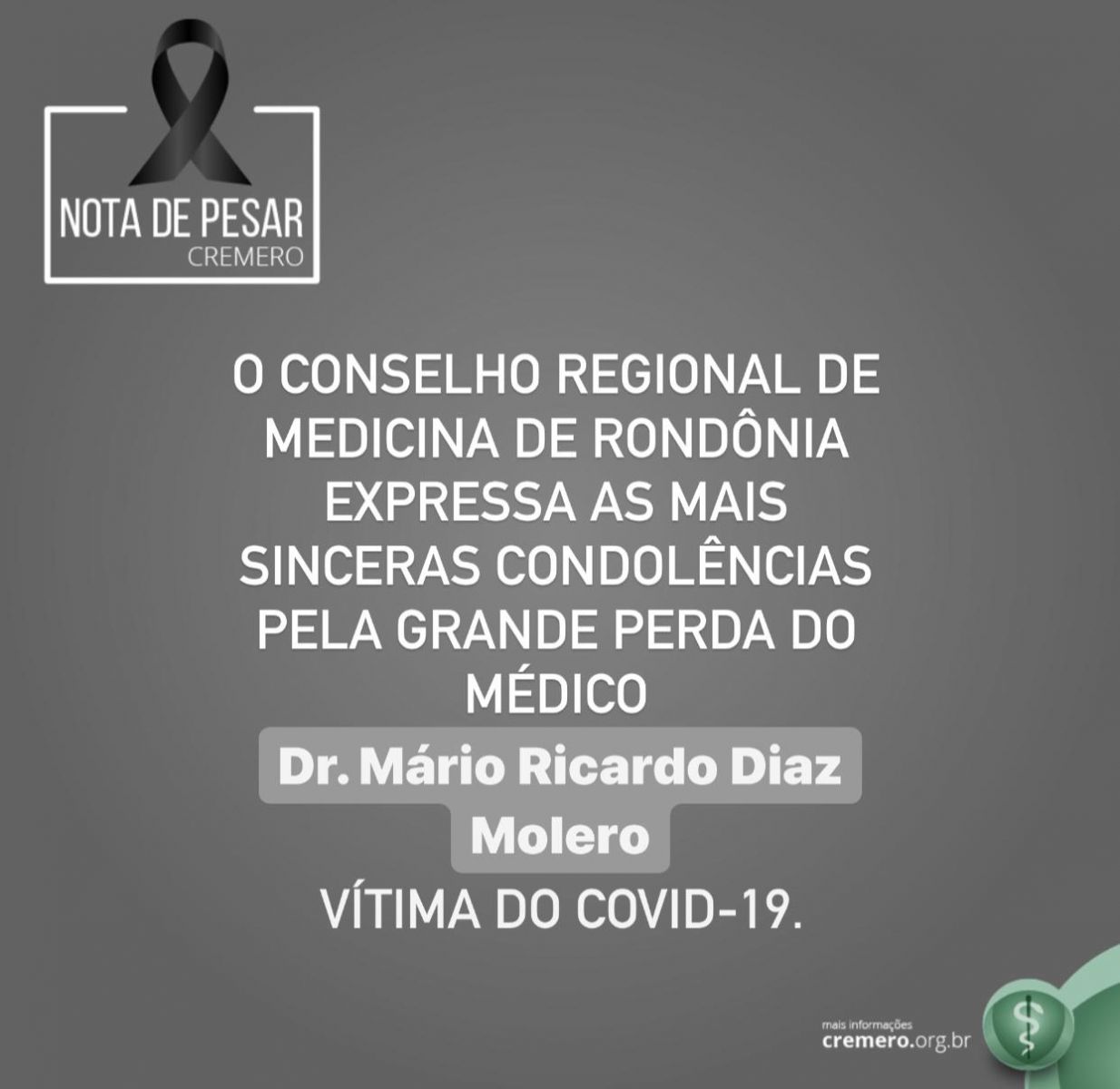 Nota de Pesar: Dr. Mário Ricardo Diaz Molero - News Rondônia