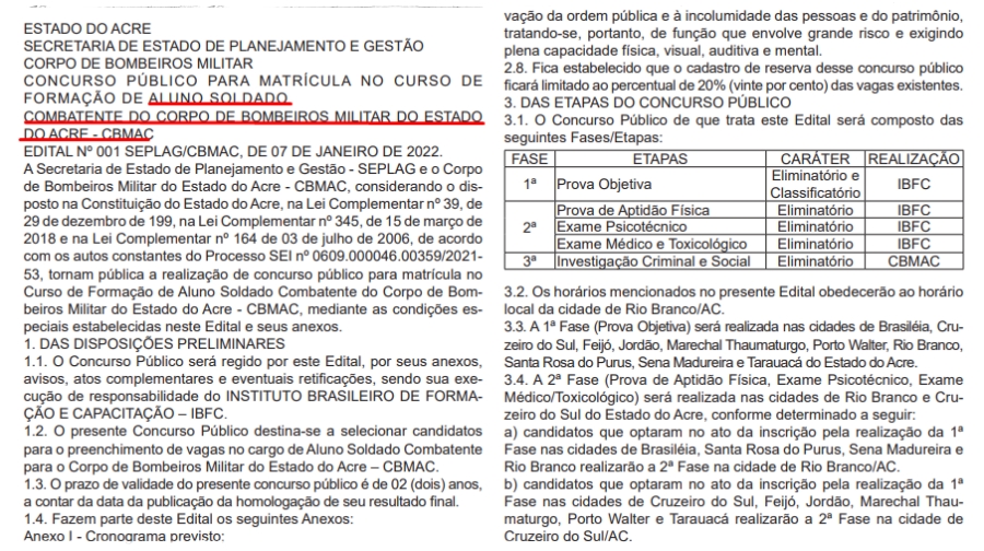 Começaram hoje as inscrições para concurso do Corpo de Bombeiros Militar do Acre - News Rondônia