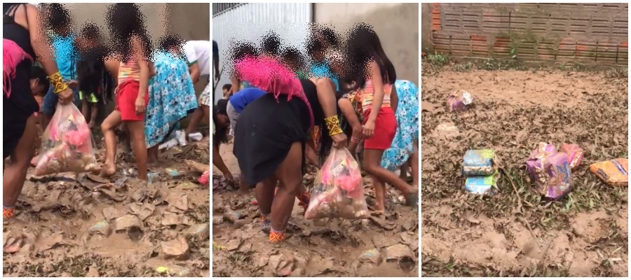 No Acre, índios são flagrados juntando restos de alimentos perdidos pela alagação do Tarauacá - News Rondônia