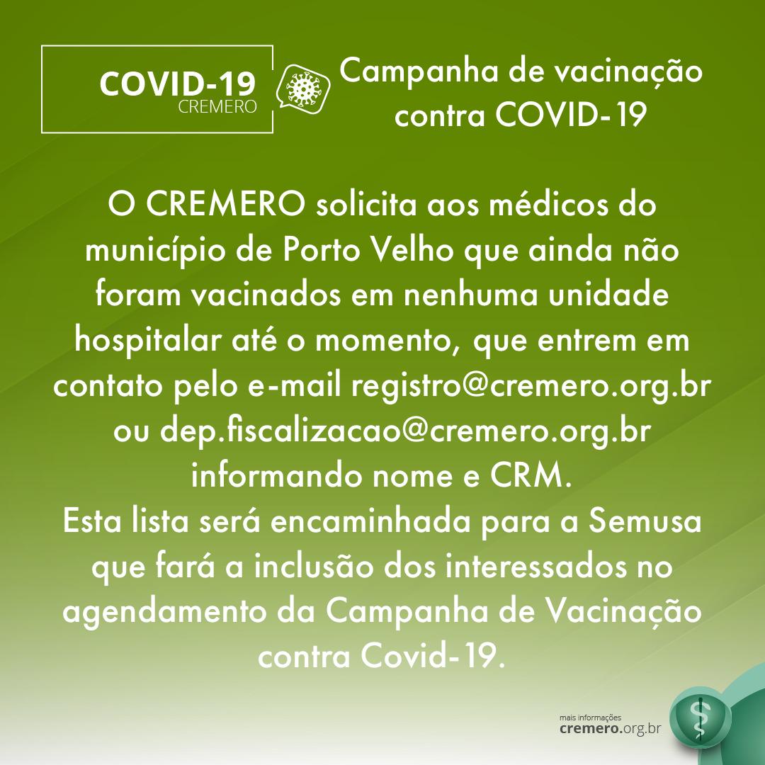 Comunicado CREMERO: Médicos não vacinados - News Rondônia
