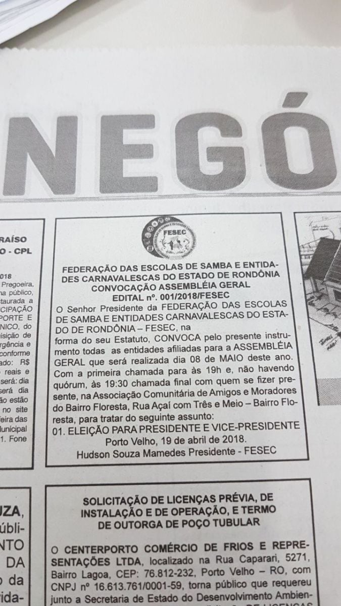 FESEC TRANSFERE DATA DE ELEIÇÃO E CONVOCA DIRIGENTES PRA REUNIÃO - News Rondônia