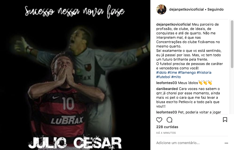 ÍDOLO DA TORCIDA DO FLAMENGO, PETKOVIC FAZ HOMENAGEM A JULIO CESAR - News Rondônia