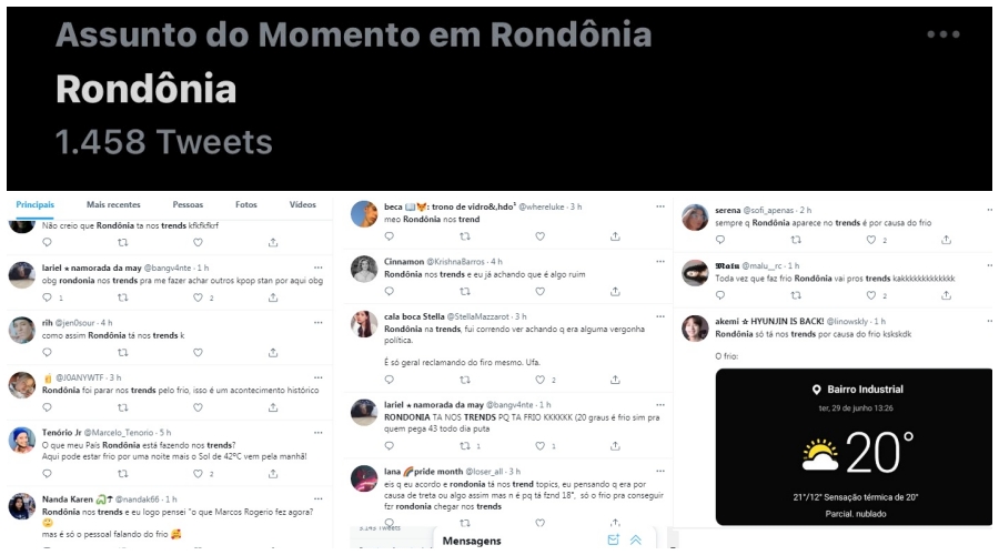Twitter: 'Frio em Rondônia' entra na lista dos assuntos mais comentados no país - News Rondônia