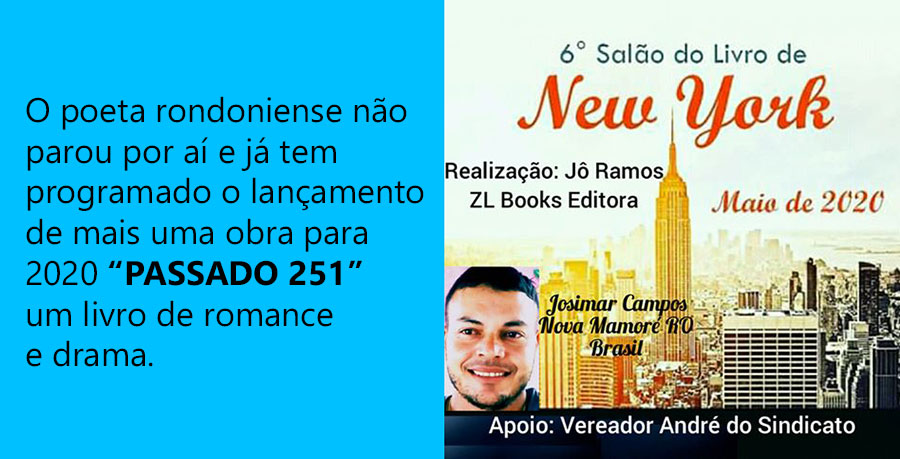 POETA RONDONIENSE IRÁ PARTICIPAR DO SEXTO SALÃO DO LIVRO DE NEW YORK - News Rondônia