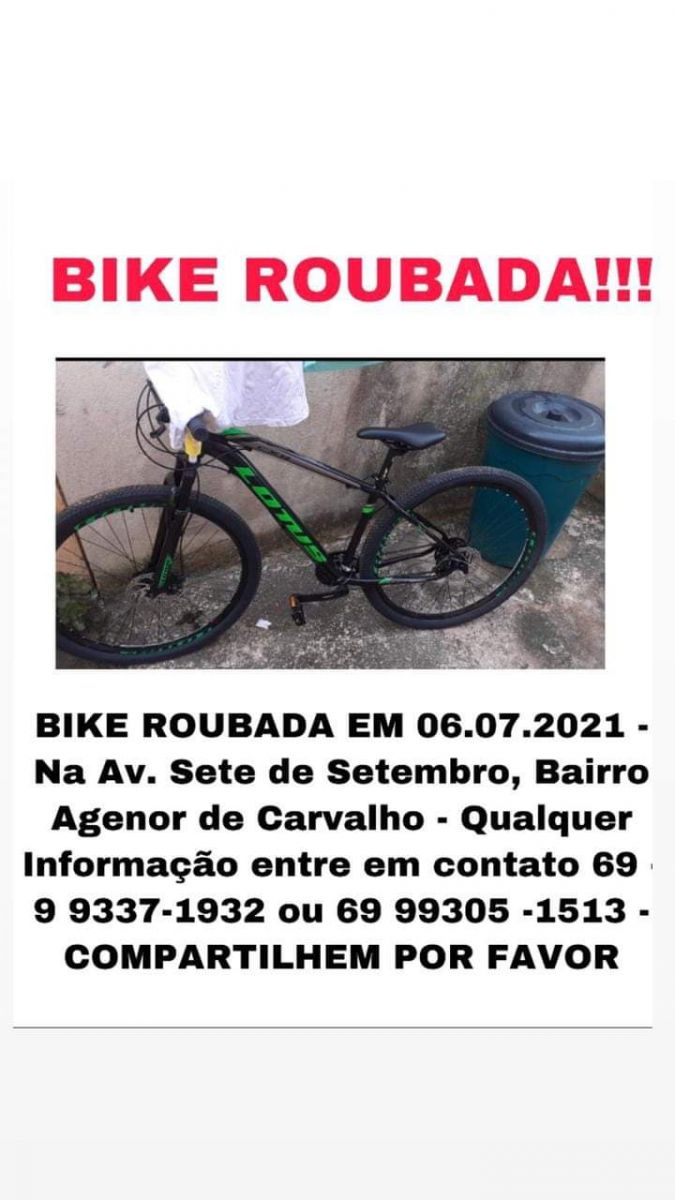 UTILIDADE PÚBLICA - Bicicleta roubada no bairro Agenor Martins de Carvalho - News Rondônia