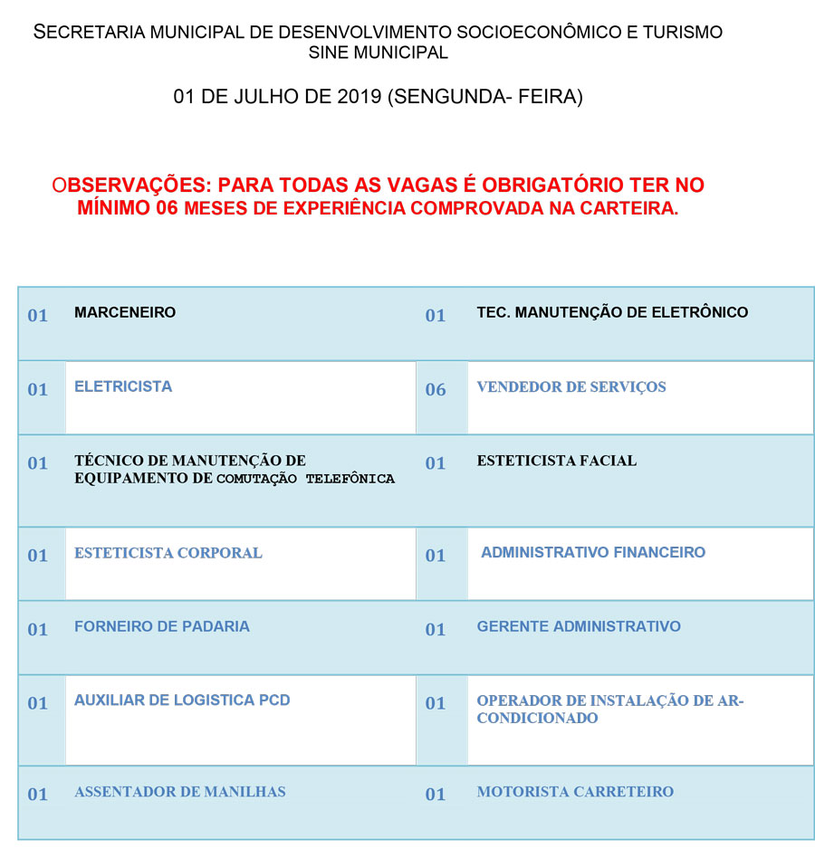 CONFIRA AS VAGAS DO SINE MUNICIPAL PARA SEGUNDA-FEIRA (01) - News Rondônia
