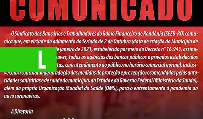 COMUNICADO: Sindicato do Bancários - News Rondônia