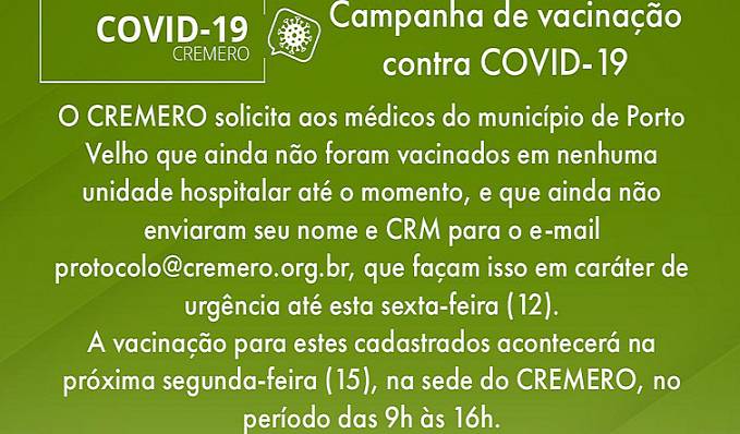 Cremero realiza vacinação espontânea nesta segunda-feira - News Rondônia
