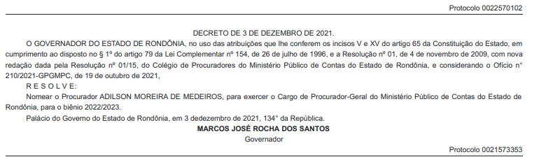 Decreto oficializa Adilson Moreira como Procurador-Geral do Ministério Público de Contas - News Rondônia