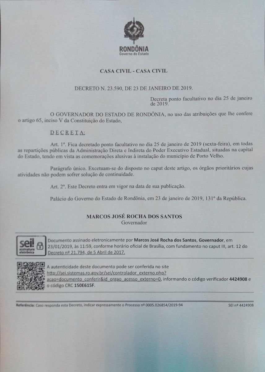 GOVERNO DECRETA PONTO FACULTATIVO NESTA SEXTA-FEIRA EM PORTO VELHO - News Rondônia