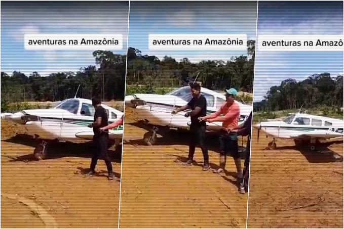 Partida em monomotor com uma corda ganha as redes sociais; cena foi gravada em garimpo na Amazônia - News Rondônia