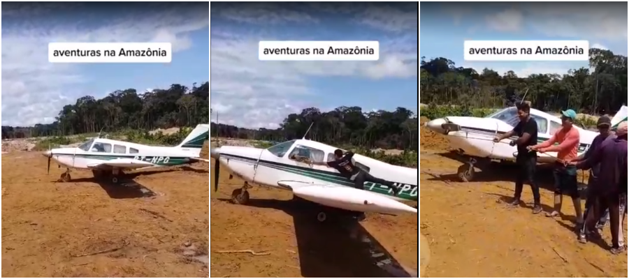 Partida em monomotor com uma corda ganha as redes sociais; cena foi gravada em garimpo na Amazônia - News Rondônia