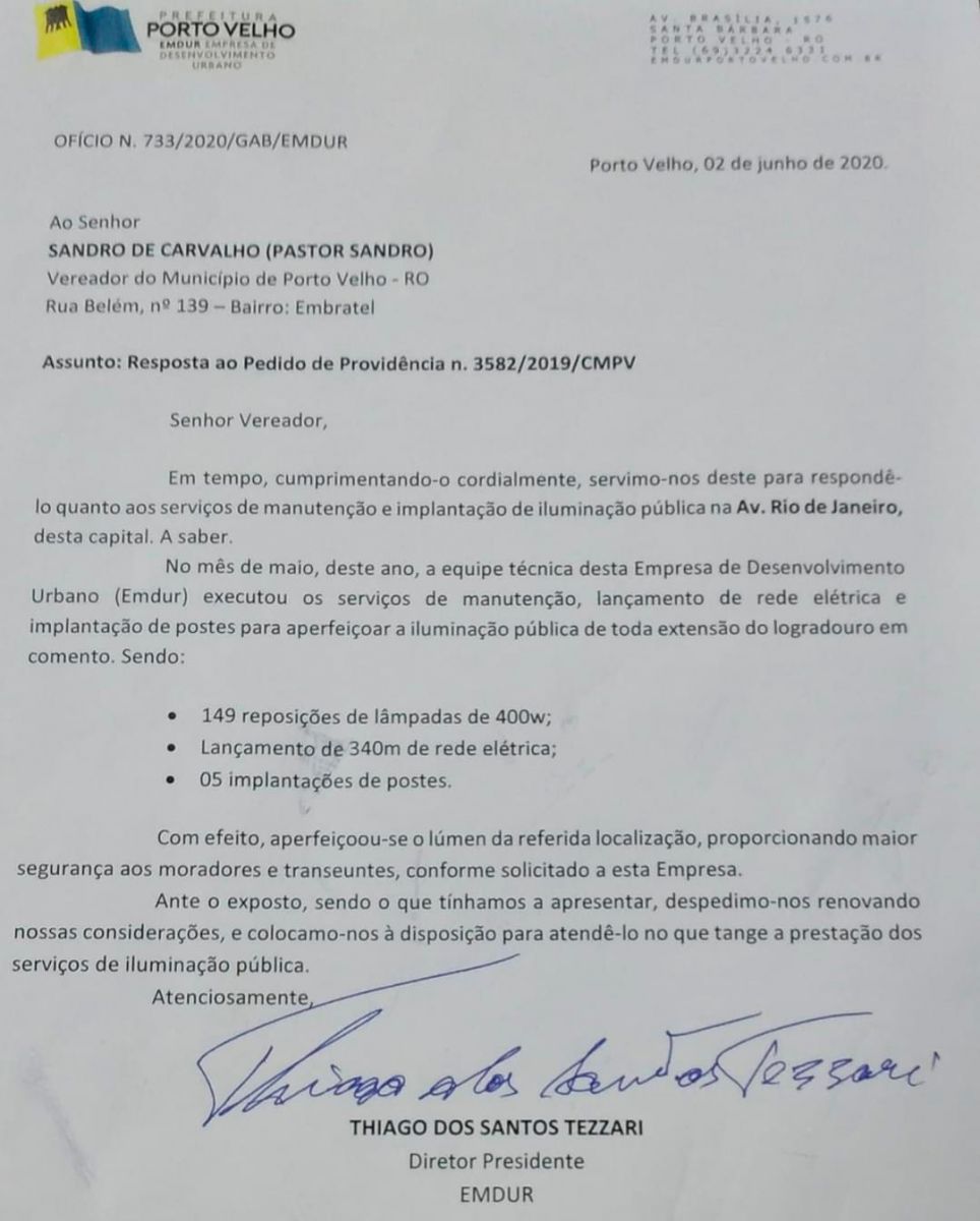 Pleito do Vereador Pastor Sandro é atendido na melhoria da Iluminação da Avenida Rio de Janeiro - News Rondônia