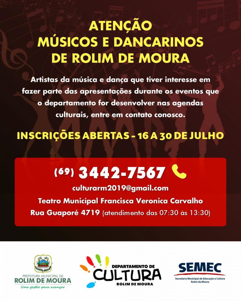 Rolim de Moura: Departamento de Cultura abre inscrições para projetos de música e dança - News Rondônia