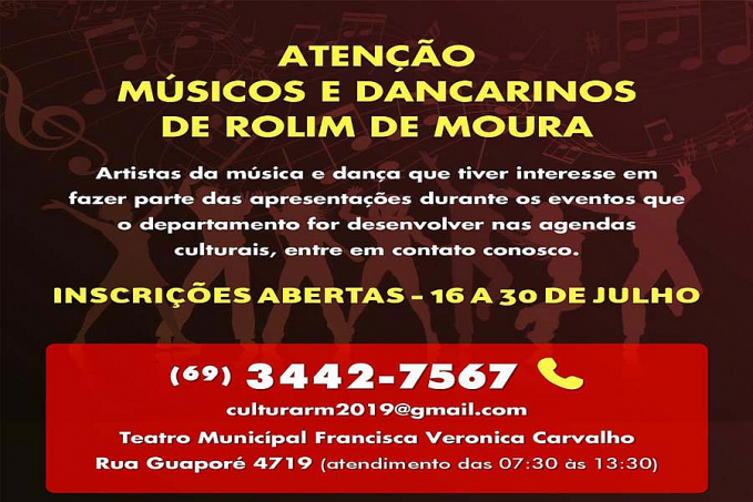 Rolim de Moura: Departamento de Cultura abre inscrições para projetos de música e dança - News Rondônia