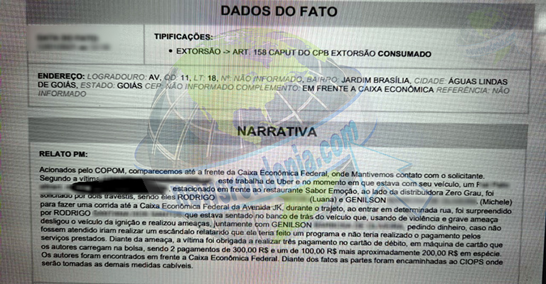 EXCLUSIVO - Boletim de Ocorrência mostra detalhes da prisão do travesti em Goiás que ajudou a 'Sarita da 7' - News Rondônia