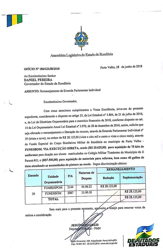 EMENDA DO DEPUTADO JESUÍNO GARANTE FARDAMENTO PARA ALUNOS E REFORMA EM ESCOLA DE JI-PARANÁ - News Rondônia