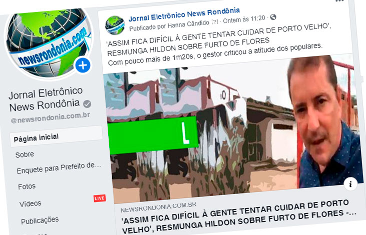 INTERNAUTAS CRITICAM HILDON SOBRE FURTO DE FLORES E COBRAM PROMESSAS DE CAMPANHA - News Rondônia