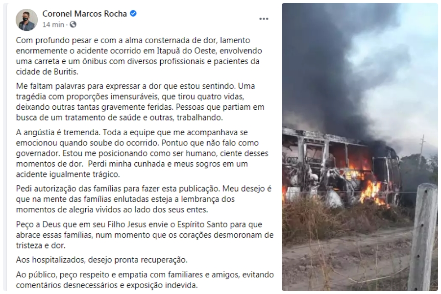 Após repercussão nacional, Rocha se manifesta sobre acidente em Itapuã e pede respeito às vítimas - News Rondônia