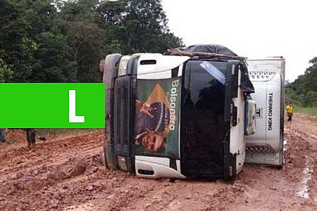 CAMINHÃO CARREGADO COM FRIOS TOMBA EM TRECHO DA BR-319 - News Rondônia