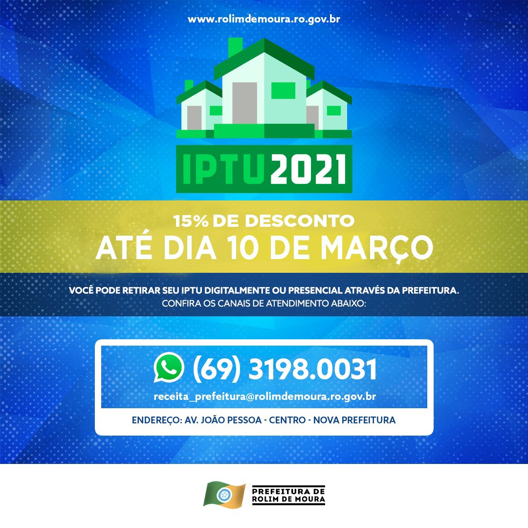 Prazo para pagar IPTU com 15% encerra quarta-feira em Rolim de Moura - News Rondônia