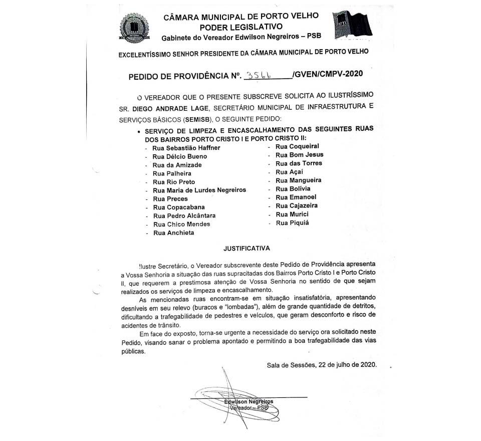 Edwilson Negreiros fiscaliza obras solicitadas por ele nos bairros Porto Cristo I e II; 21 ruas receberam serviços da Prefeitura da Capital - News Rondônia